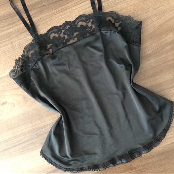Vintage Tops - Vintage Lace Silk Satin Camisole Top